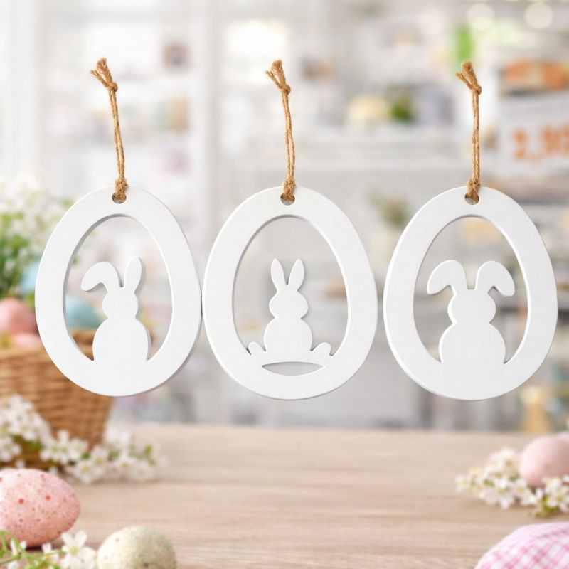 Oster Ornament 3 teilig modern weiss mit Hasenmotiv